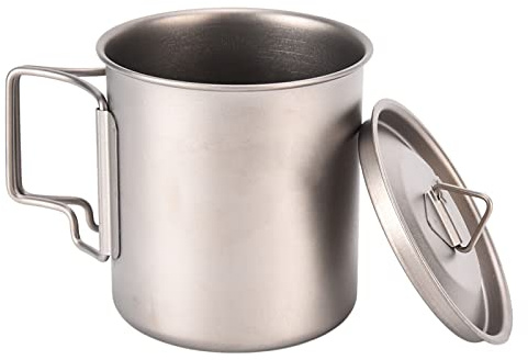 Hapivida Mug Titane, Gobelet Portable Résistant Haute Température avec Couvercle Poignée Pliante 420ml pour Randonnée Camping Plein Air