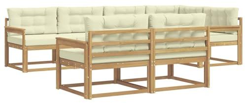 vidaXL Outdoor-Sofagarnitur mit Kissen 6 pcs Weiß und Creme Polyester, Terrasse, modernes Outdoor-Möbelset, wetterfeste Garten-Sofa-Garnitur, Flexible Design-Sitzgelegenheiten aus Akazienholz