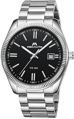 MEGALITH Herren Uhr Edelstahl Armbanduhr: Einfach Analog Business Herrenuhr mit Datum Leuchtend - 30M Wasserdicht für Arbeit und Freizeit - Elegantes Geschenke für Männer