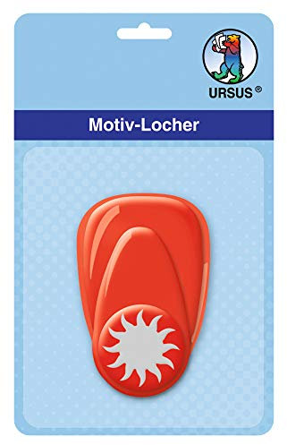 Ursus 19470005 - Motivlocher mit Hebel klein, Sonne, rot, ausgestanztes Motiv ca. 16 mm, aus Kunststoff mit Metallstanze, geeignet für Grammaturen von 160 220 g /qm