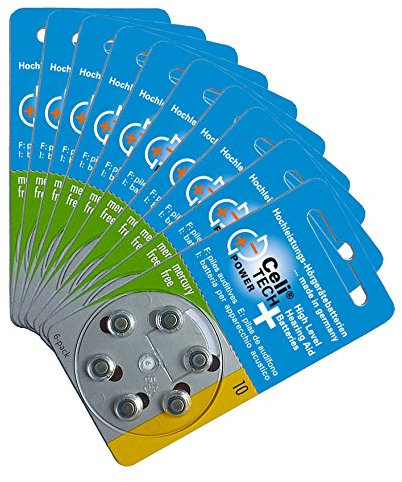 60 x Celitech Plus Hörgerätebatterien Größe 10 / GELB