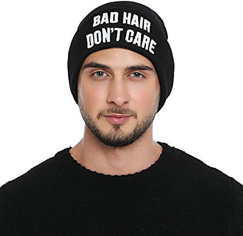 DonDon Mütze Herren Beanie Statement Wintermütze Bad Hair Don't Care