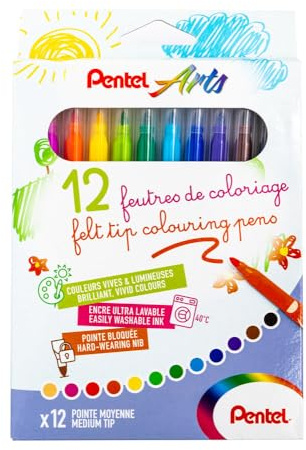 Pentel scs2e-12 Ultra Washable Ink Felt-tip Colouring Pens Assorted Colours