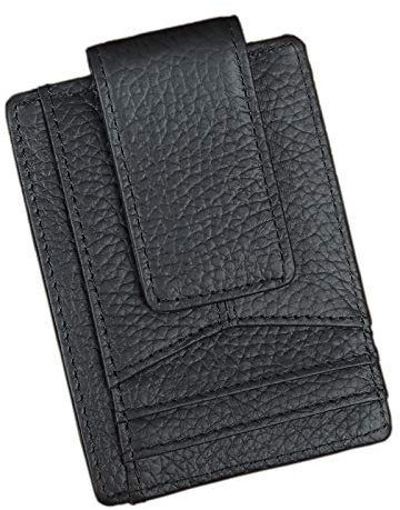Le’aokuu Herren Echtes Leder Geldbörse Brieftasche mit Dollar Clip Geldklammer RFID Schutz Schlank Portemonnaie 1092 (1092 Schwarz)