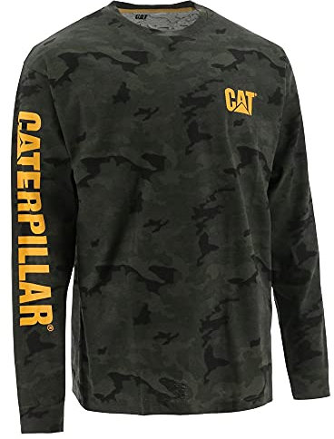 Caterpillar Trademark Banner Long Sleeve Tee Shirts for Men with Center Back Neck Wire Management Loop and Cat Workwear Logo, Night Camo, 3XL