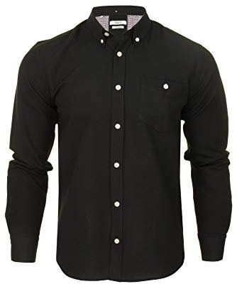 Xact Men's Oxford Long Sleeved Shirt, Button-Down Collar, Cotton Rich, Regular Fit (Black) L