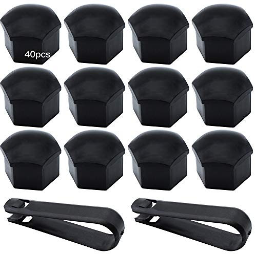 TXErfolg 40 Stück Radschraubenkappen 17 mm Universal Reifen Mutter Abdeckungen mit 2 Stück Entfernung Werkzeug für Autos Schwarz