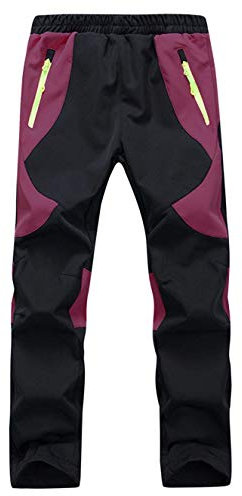 Echinodon Kinder Gefütterte Hose Softshellhose Winddicht Wasserabweisend Atmungsaktiv Warm Regenhose Skihose Jungen Mädchen Trekkinghose Wanderhose Schwarz/Rot 3XL