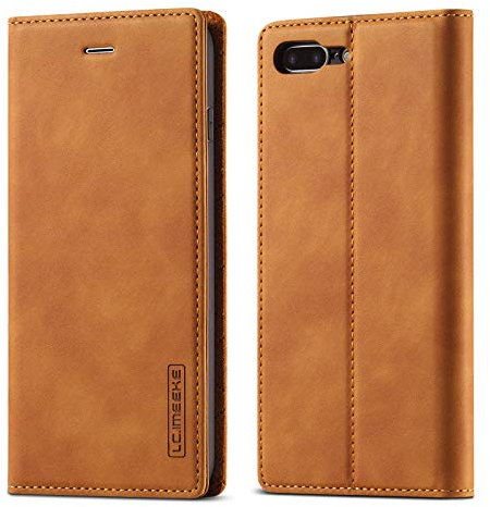 QLTYPRI Hülle für iPhone 7 Plus 8 Plus, Vintage Matte Handyhülle mit Kartenfach Geld Slot Ständer PU Ledertasche TPU Bumper Flip Schutzhülle Kompatibel mit iPhone 7 Plus 8 Plus - Braun