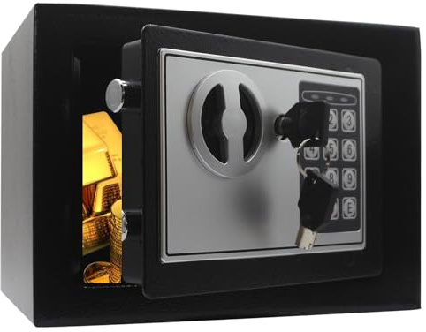 Heroecol Security Small Steel Safe Lock Box with Code Keypad,Key, Black