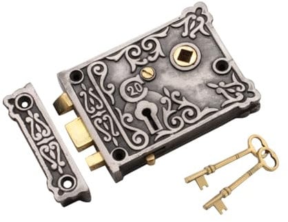 Vintage/Victorian Style Iron & Brass Bedroom Bathroom Rim Latch Sash Lock (Floral Rim Sash Lock)
