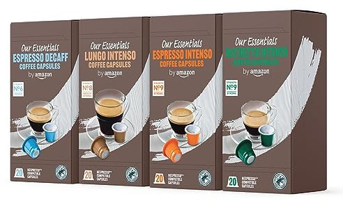 by Amazon Café - Nespresso - Assortiment Intenso Capsules - 50% Arabica 50% Robusta, Torréfaction Moyenne - 80 pièces, 4 lot de 20