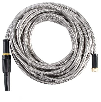 Esschert Design 10m Garten Bewässerungs Schlauch Edelstahl Metall knickfrei rostfrei flexibel