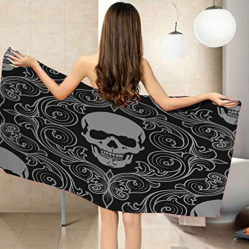 CGBNDS Strandtuch Damen Halloween Totenkopf grau groß 80x160cm Mikrofaser Handtuch Badetuch Kinder Baby mädchen Handtuch Saunatuch XXL Strandhandtuch Stranddecke Picknickdecke Campingdecke