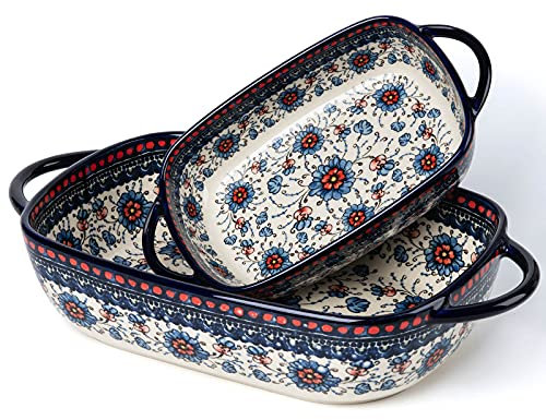 ONECCI Baking Dish Ceramic Baking Pan Blue Casserole Dish Rectangular Baking Set 2pcs Bakeware Sets Lasagna Pan Baking Dishes for oven (Blue plasma grass)