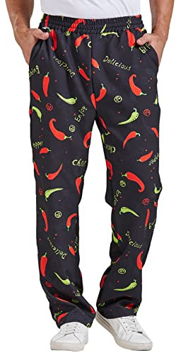 Nanxson Pantalones Holgados de Chef para Hombres, Pantalones de Trabajo Impresos con Uniformes de Cocina de Restaurante de Cintura elástica CFM2013 (L, Negro)