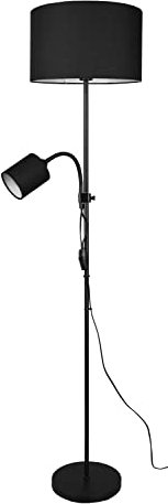 Reality Leuchten Stehleuchte Owen R40192002, Metall Schwarz matt, Stoffschirm Schwarz, exklusiv E27 und E14