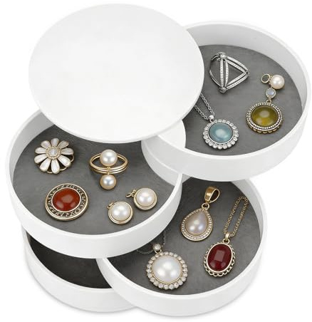 Tissting Schmuckaufbewahrungsbox 4 Lagen drehbares Design, Ohrring Organizer, Organizer Halter mit Deckel, für Ringe Halsketten Armbänder, Geschenk für Mädchen Frauen(Weiß)