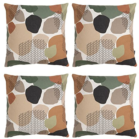 icon Indoor Outdoor Cushions Filled, Kyoto Collection, Pebble Print, Set of 4, 43cm x 43cm, Water Resistant, Outdoor Cushions for Garden Furniture, Lounge, Garden, Patio
