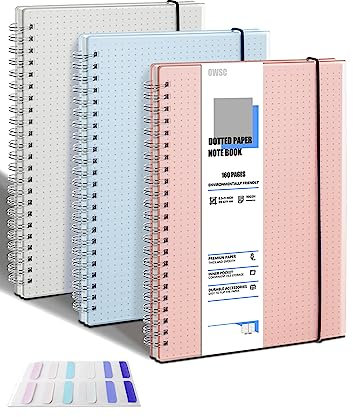 OWSC Notizbuch, gepunktet, 8,5 x 11 Zoll, Spiralnotizbücher für Arbeit, Schule und Tagebuch, mit 110 g/m² Tagebuch, gepunktet, großes Notizbuch mit 80 Blatt/160 Seiten, 3 Stück