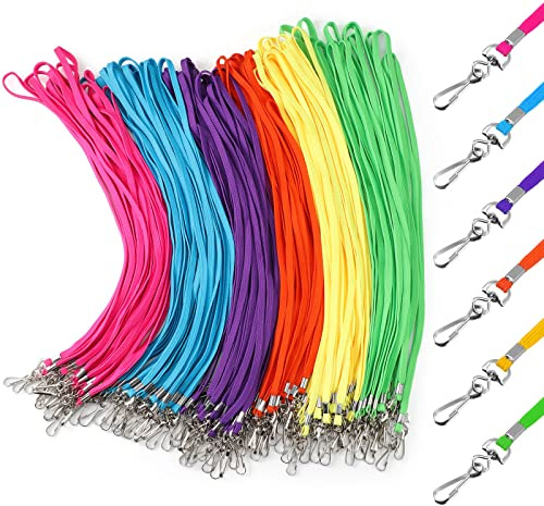 Patelai 300 Stück 6 Farben Schlüsselbänder mit Clip Flaches Schlüsselband mit Drehhaken Lanyards für Schlüssel, Halsband für Lehrer, Kinder, Erwachsene, Ausweis, Schiff, Telefon, USB-Zubehör