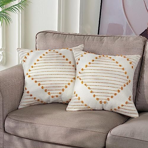 hi-home 2er Set Boho Kissenbezug 50x50cm, Dekorative Kissenhülle Boho Kissen Style Zierkissen Dekokissen Baumwolle Kissenbezüge Sofakissen für Sofa Schlafzimmer Wohnzimmer, Creme Gelb