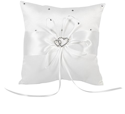 TOPINCN Ehering Kissenhalter Kissen, Doppelter Kern für Ringkissen Kissen, Schleife, Ringträgerkissen (Weiss)