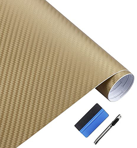 NewL Lámina de Vinilo 3D de Fibra de Carbono, con liberación de Aire, sin Burbujas, Incluye Herramientas de Montaje (Dorado, 30cm x 152cm)