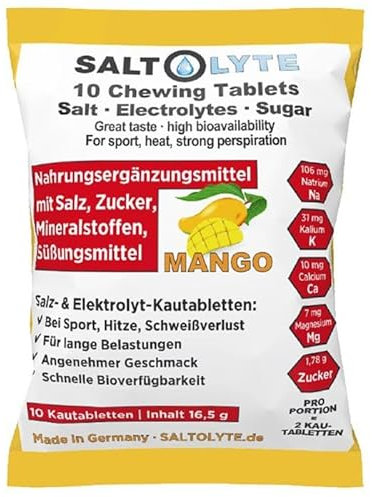 SALTOLYTE 10 Chewing Tablets Mango in Sachet, Salt and Electrolyte Chewable Tablets with Sodium, Magnesium, Potassium, Calcium - Mango Flavour