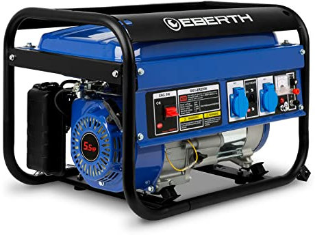 EBERTH Generador de energía de emergencia 2200 vatios con motor de gasolina de 5,5 CV, 4 tiempos, 2x 230V, 1x 12V, regulador automático de tensión AVR, desconexión por bajo nivel de aceite, voltímetro