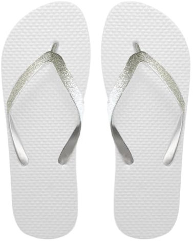 SUGAR ISLAND® Infradito unisex da donna, unisex, estive, da spiaggia, Bianco Glitter Argento, 38/39 EU