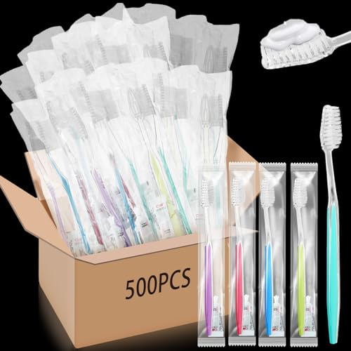 Maxcheck 500 Sets Einweg-Zahnbürsten Bulk mit Zahnpasta, einzeln verpackt, Reise-Zahnbürsten-Set, Heimlos-Zubehör für Zuhause, Hotel, Büro, Schule, Camping