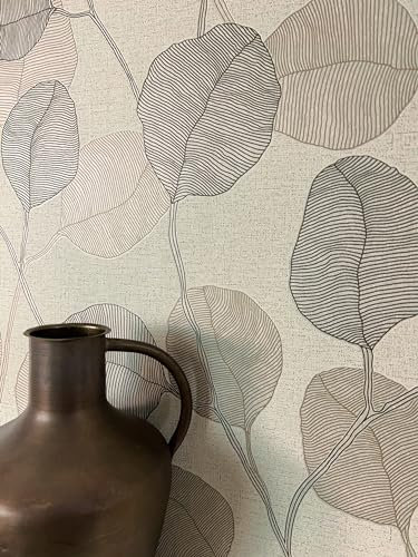 Newroom Tapete Braun Vliestapete Blätter - Mustertapete Floral Beige Taupe Pflanzen Natur Romantisch Idyllisch inkl. Tapezier-Ratgeber