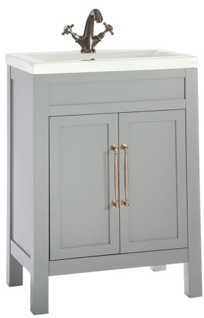 Milano Light Grey 615mm Bathroom Vanity Unit Gold Bar Handle