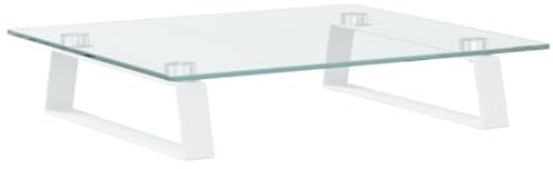 vidaXL Support de Moniteur, Support d'Ordinateur avec Rangement, Réhausseur d’Écran pour Ordinateur Bureau, Blanc Verre Trempé et Métal