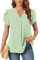 Aodemo Women's Summer Chiffon V Neck Blouses Tulip Short Sleeves Dressy Tunic Office Tops Casual Loose T-Shirts XL, Matcha Green
