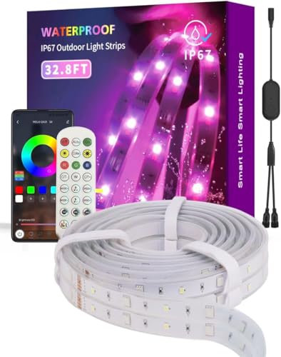 Lanmonlily 10M LED Strip Outdoor, RGBW Smart 24V Led Streifen Aussenbereich, IP67 Wasserdicht LED Lichtband, Musik-Synchronisation, LED Band Außen für Garten, Party, Zaun, Pool Dekor, 2x5m