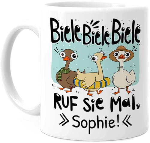 Tassenliebling® Biele, Biele, Biele Tasse personalisiert mit Namen - Lustige Meme Tasse mit Enten - Bürotasse für Freundin, Kollegin, Familie - 330ml Keramik
