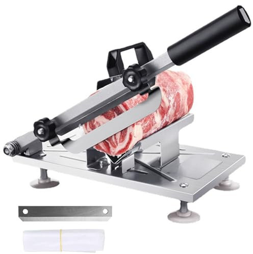 WUDLi Stainless Steel Food Slicer,manual Frozen Meat Slicer,0.8-10mm Adjustable Thickness Stainless Steel Meat Cutter, With Replacement Blade And 10 Meat Freezer Bags, For Lamb Meat And Pork Roll