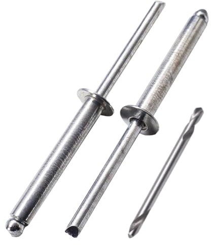 SKIR'CO Lot de 25 rivets aveugles en acier zingué 5,0 x 30 mm, mandrin en acier, rivets pop à tête bombée, rivets DIN 7337, foret inclus