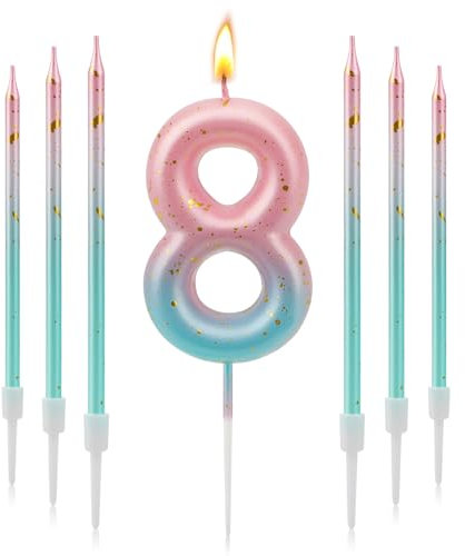 TAIXING Geburtstagskerzen Zahlen 8, 3D Farbverlaufs Kerzen Geburtstag, Geburtstagskerzen Kinder Rosa Blauer Farbverlauf, Zahlenkerze für Kinder Jungen Mädchen Geburtstags Jubiläum, Kerze 8