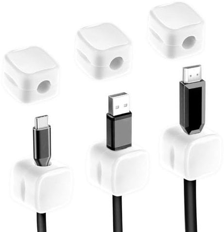 Magnetic Cable Holder, 6 Pcs Cable Management Under Desk, Wire Organiser, Adhesive Cable Clips for Desk, Nightstand, Charging Cables, HDMI, USB, Audio Cable, Office (White)