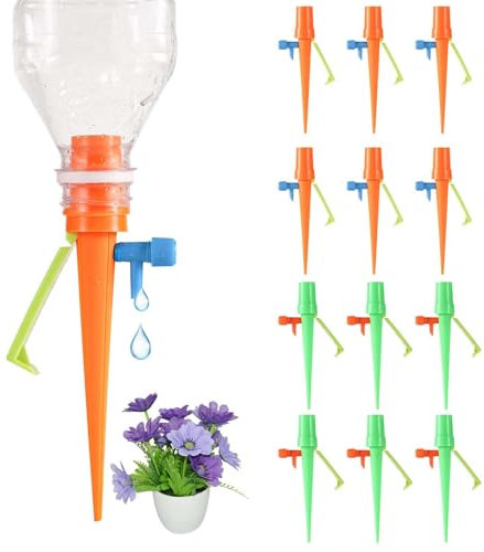 MisFun 12 Piezas Riego por Goteo Botella, Autorriego para Macetas, Riego Automatico Sistema De Riego Por Goteo, Kit Riego Por Goteo Automatico Unidad De Riego De Plantas De Velocidad Ajustable