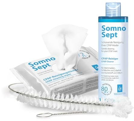 CPAP-Reinigungsset SomnoSept (SomnoSept 400ml, SomnoSept Reinigungstücher 72 Stück, oxyhero brush 15 mm) – Hochwertiges Rundum-sorglos-Reinigungspaket