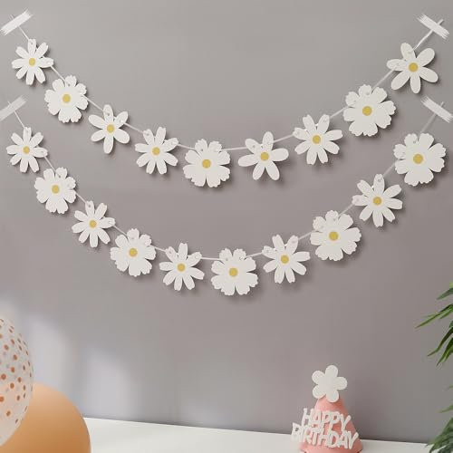 2 Packungen Weiß Gänseblümchen Banner Geburtstag Kindergeburtstag Deko Einzigartig Flower Daisy Garland Papier Girlande Blumen Gänseblümchen Deko Retro Boho Blume Geburtstagsbanner Party Deko