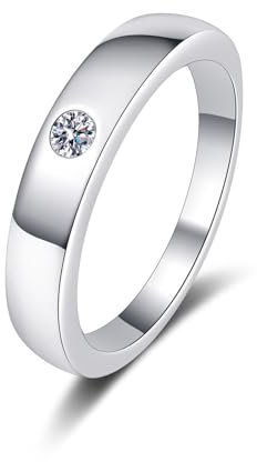 Weißgold Ring Herren 585 Echtgold, Ehering 14K Gold Labor Geschaffener Diamant 0.1ct Runden Silber Komfort Fit Größe 57 (18.1)