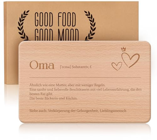 Geschenke für Oma, Frühstücksbrettchen Oma, Brotzeitbrett mit Gravur als Geschenk für Bester Oma