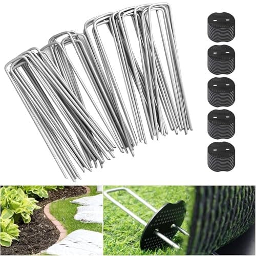 HTRTRR Chiodini per Erba Artificiale, 15 cm*4 cm,100 chiodi zincati e 100 rondelle per Il Fissaggio di Erba Artificiale, Fogli per pacciamatura e stuoie da Campeggio (100)