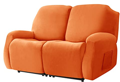 WJHDWYD Velvet Relax Armchair Cover for 2 Seater, Stretch Recliner Chair Cover 6 Pieces, Sofa Cover Couch Cover Furniture Protector for Living Room(Orange)
