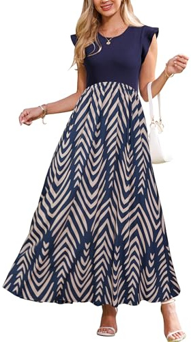 OUGES Abito Estivo da Donna Lungo Maxi Volant Abito Estivo Elegante con Tasche